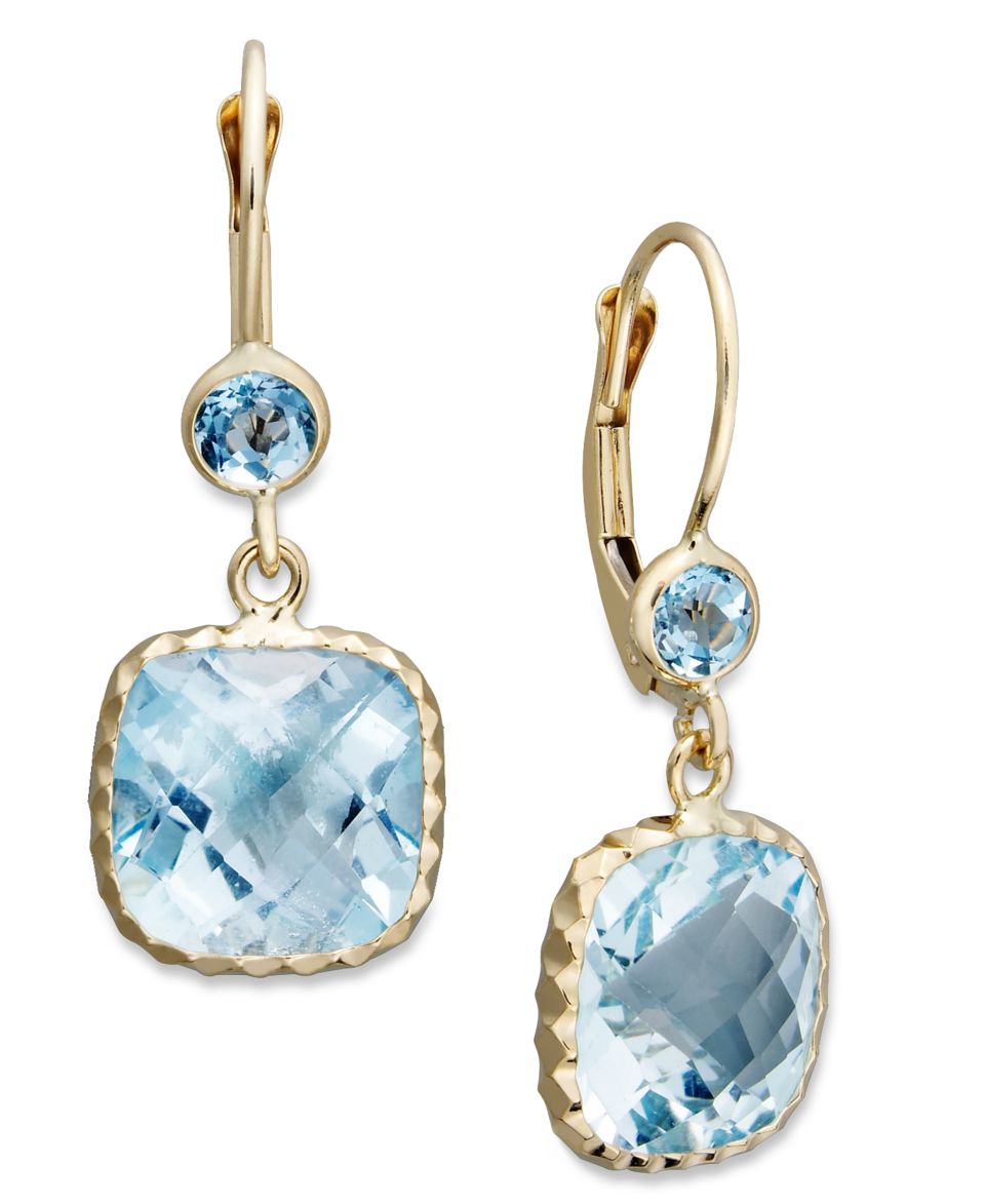 14k Gold Earrings, Blue Topaz Cushion Cut Drop (9 3/4 ct. t.w.)