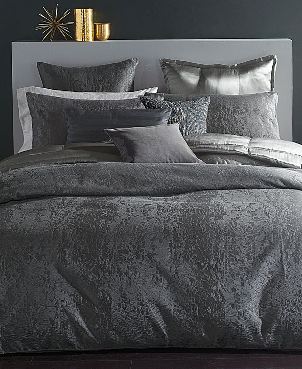 Donna Karan Home Moonscape Reversible Textured Jacquard Charcoal Full