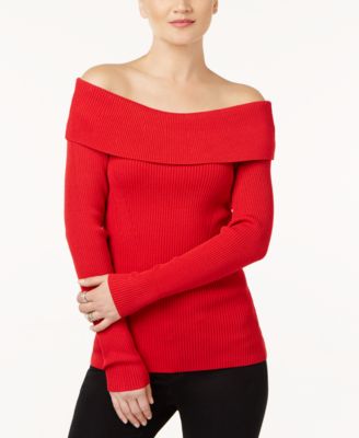 red off the shoulder sweater