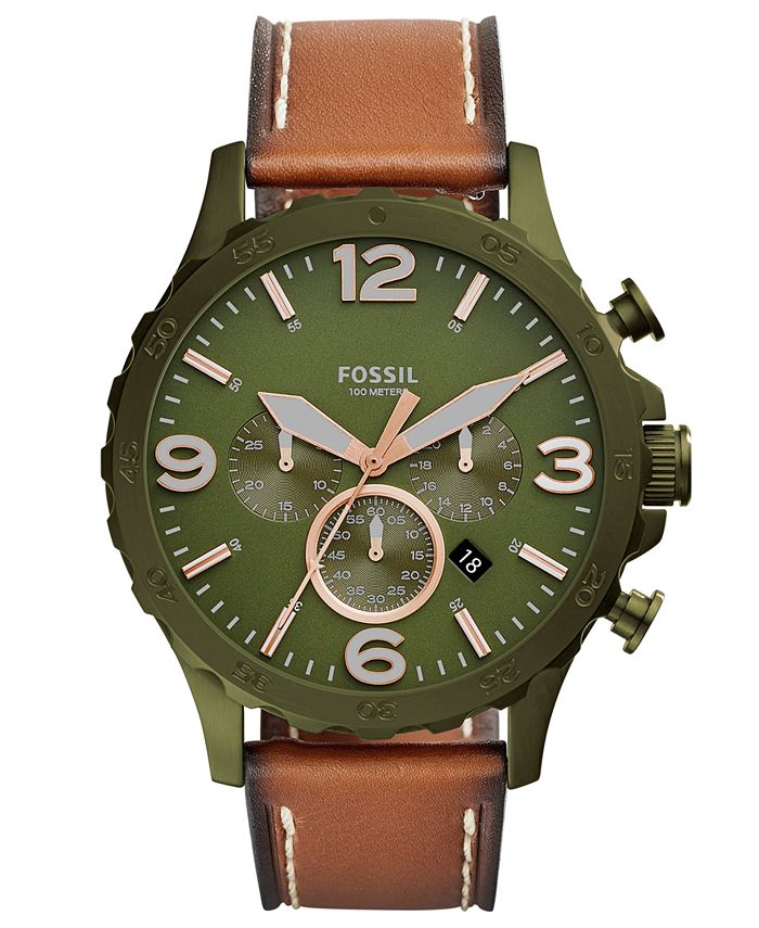 Fossil Men's Chronograph Nate Brown Leather Strap Watch 50mm & Reviews