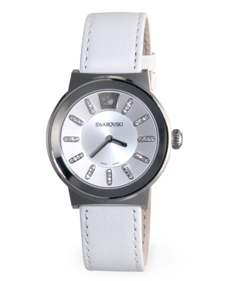 Swarovski Watch, Womens Swiss Piazza White Leather Strap 1000664