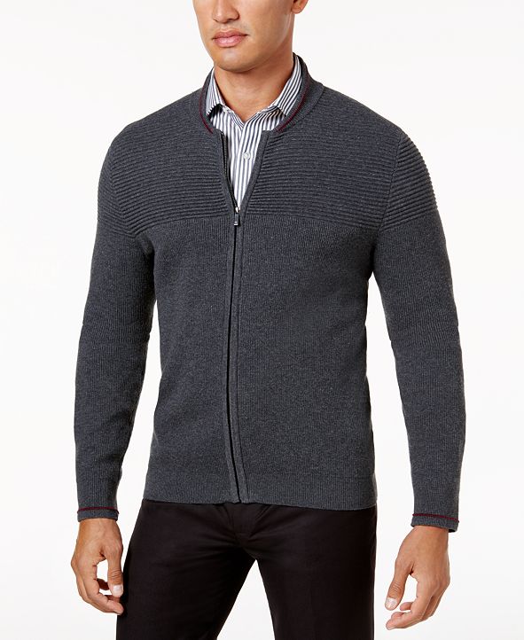 Ryan Seacrest Distinction Men's Slim-Fit Gray Full-Zip Sweater, Created ...