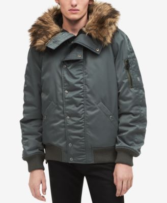 calvin klein bomber jacket with faux fur hood