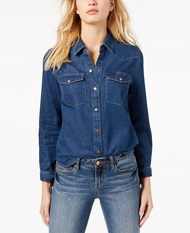 Calvin Klein Jeans Western Cotton Denim Shirt & Reviews - Tops - Women ...