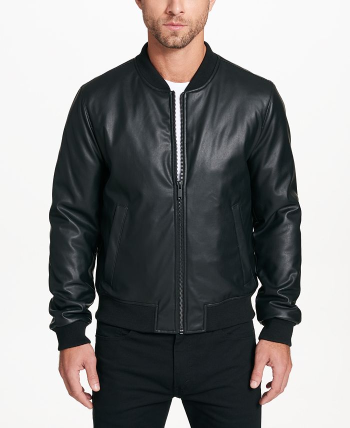DKNY Men's Faux-Leather Full-Zip Jacket & Reviews - Coats & Jackets ...