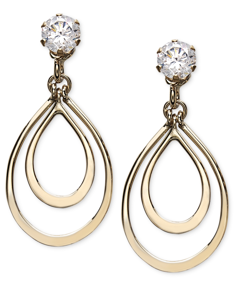 14k Gold Earrings, Cubic Zirconia Double Teardrop (1/2 ct. t.w