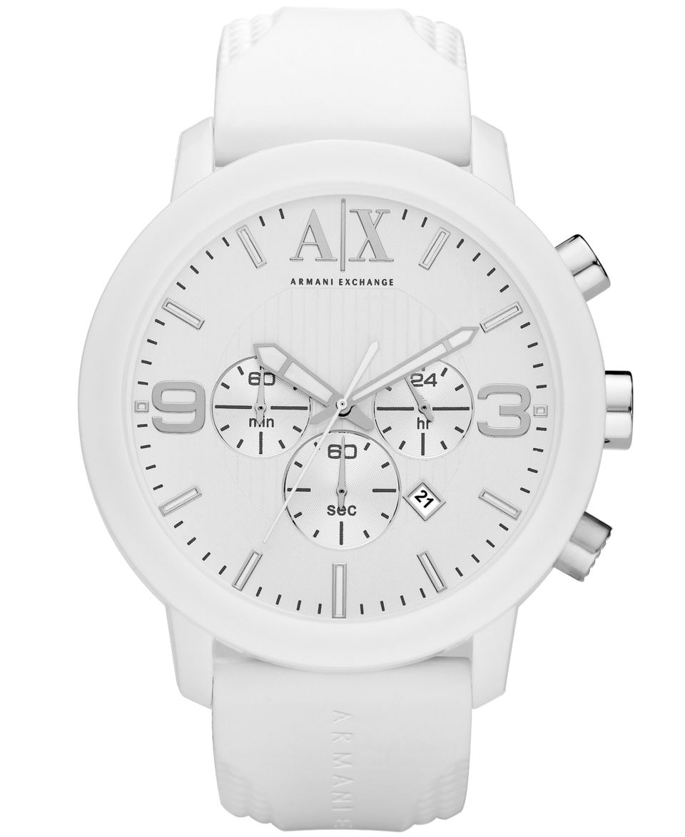 Armani Exchange Watch, Mens Chronograph White Silicone Strap 50mm