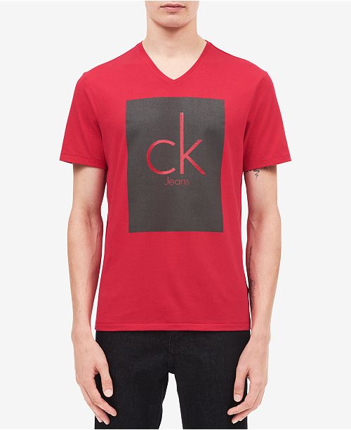 Calvin Klein Jeans Men S Ck Logo Print V Neck T Shirt Reviews T Shirts Men Macy S