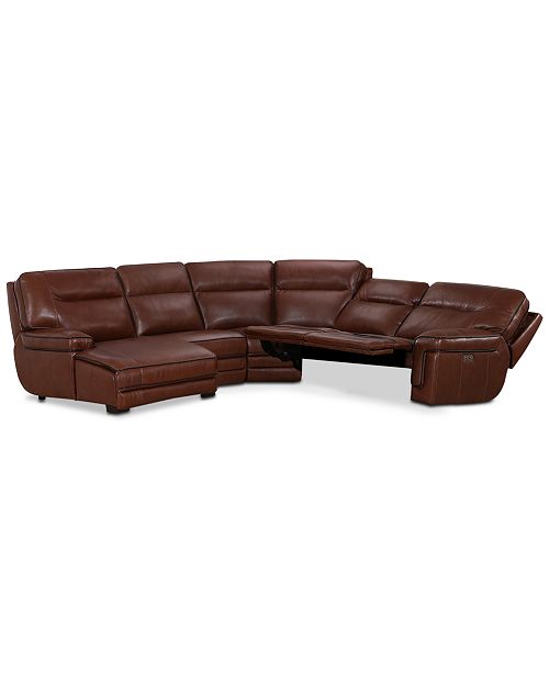 Furniture Closeout Myars 5 Pc Leather Chaise Sectional Sofa With 2 Power Recliners Power Headrests And Usb Power Outlet Created For Macy S Reviews Furniture Macy S