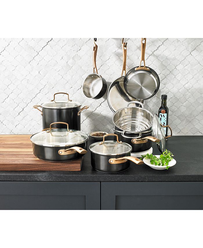 Cuisinart Onyx Black Rose Gold 12 Pc Stainless Steel Cookware Set Created For Macy S Reviews Cookware Sets Macy S