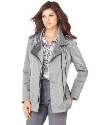 Jones New York New Silver Front Zip Belted Anorak Jacket L BHFO