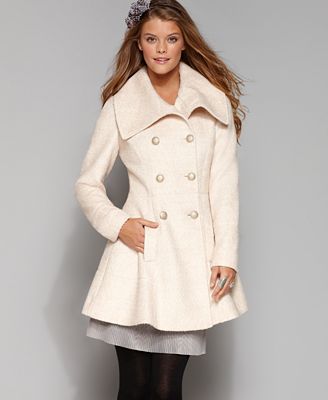 GUESS Boucle Double Breasted Flare Wool Blend Coat - Coats - Women - Macy's