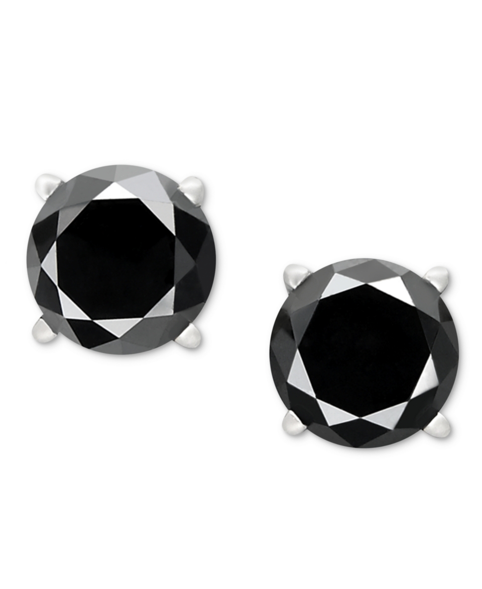 Diamond Earrings, 14k White Gold Black Diamond Stud Earrings