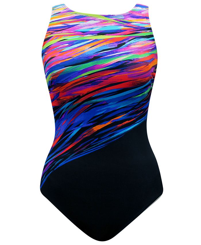 Reebok Northern Light Show Printed Tummy-Control One-Piece Swimsuit ...