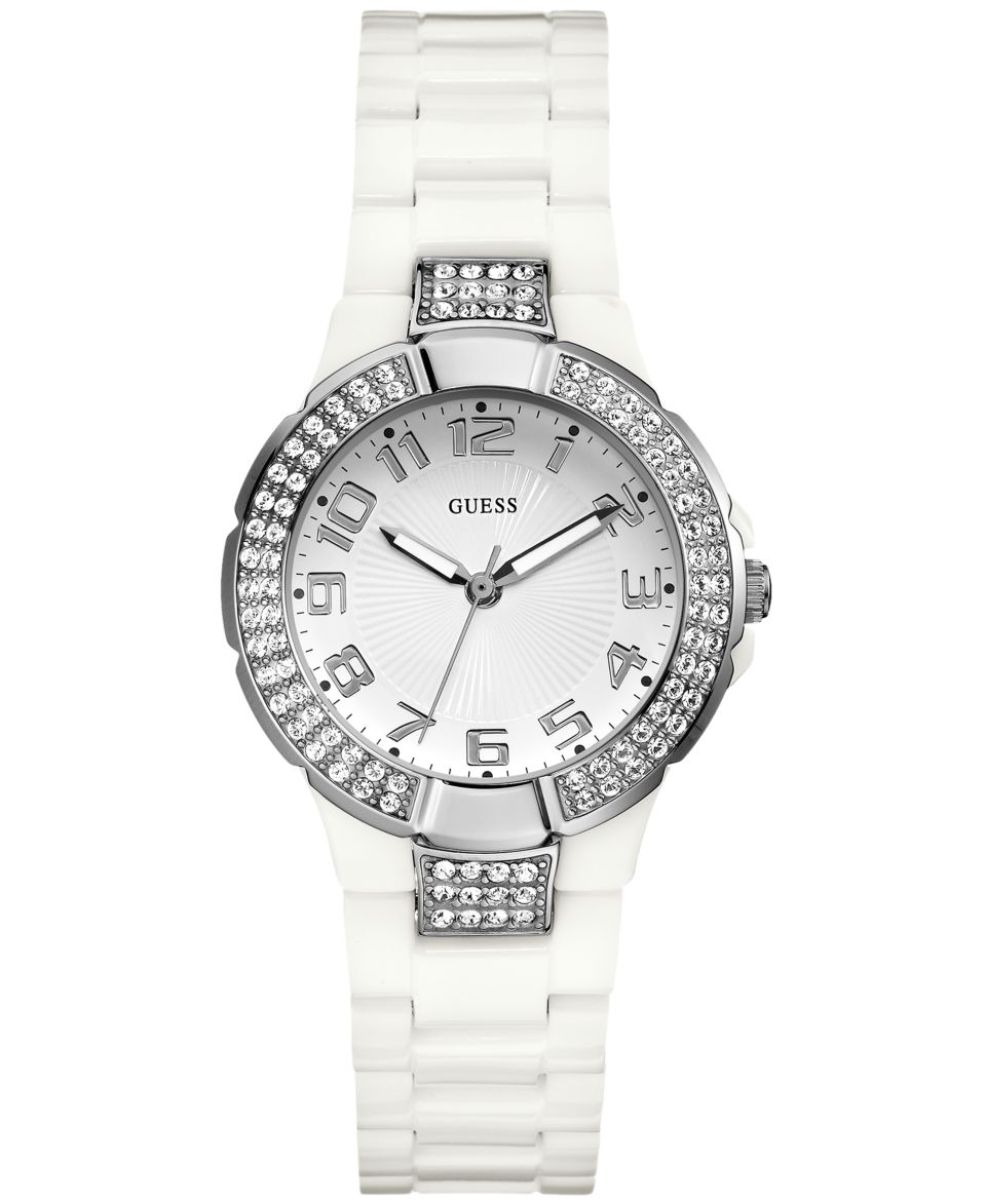 GUESS Watch, Womens WaterPro Glossy White on Steel Bracelet 37mm