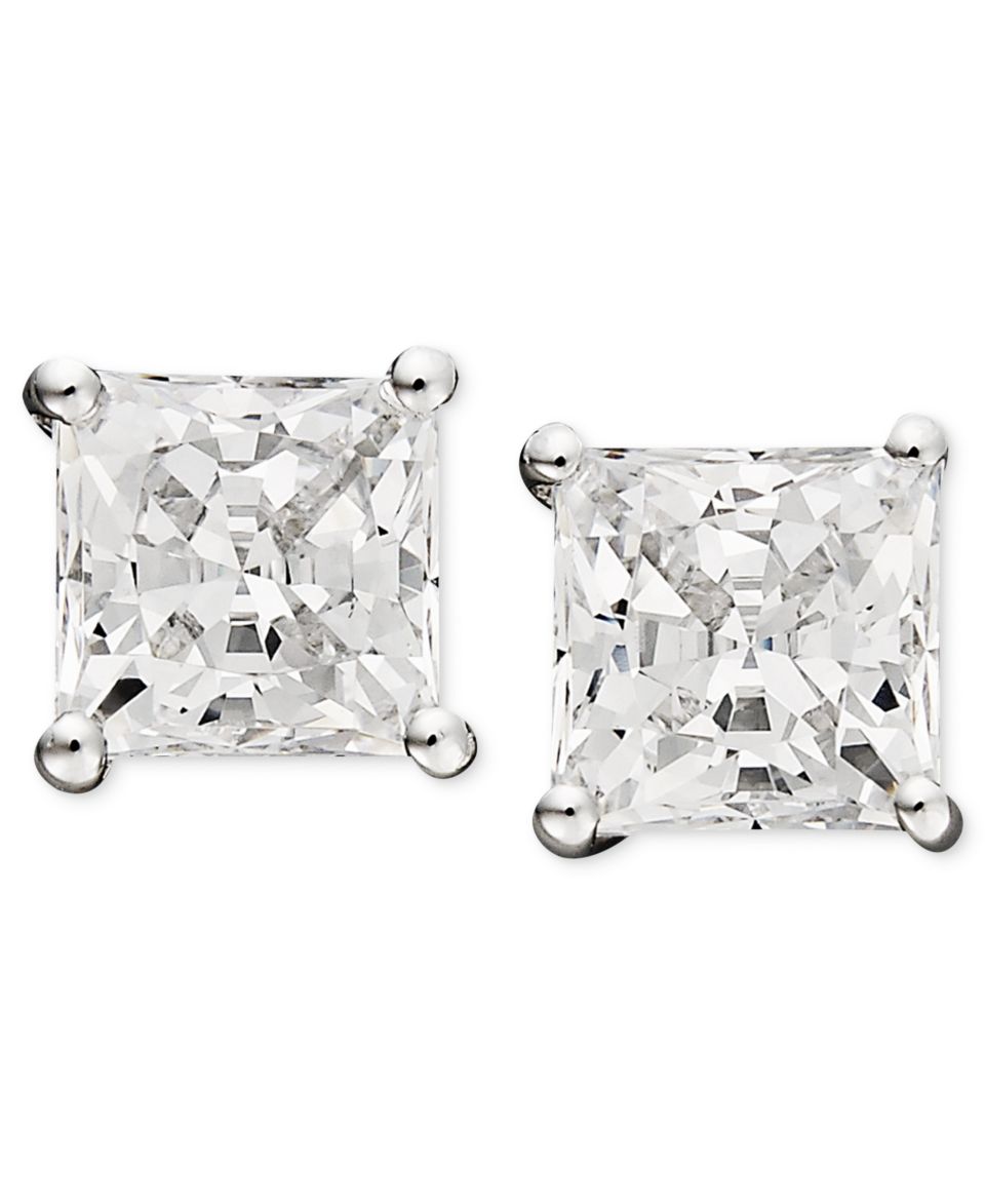 Arabella 14k White Gold Earrings, Swarovski Zirconia Princess Cut Stud Earrings (3 3/4 9 3/4 ct. t.w.)   Earrings   Jewelry & Watches