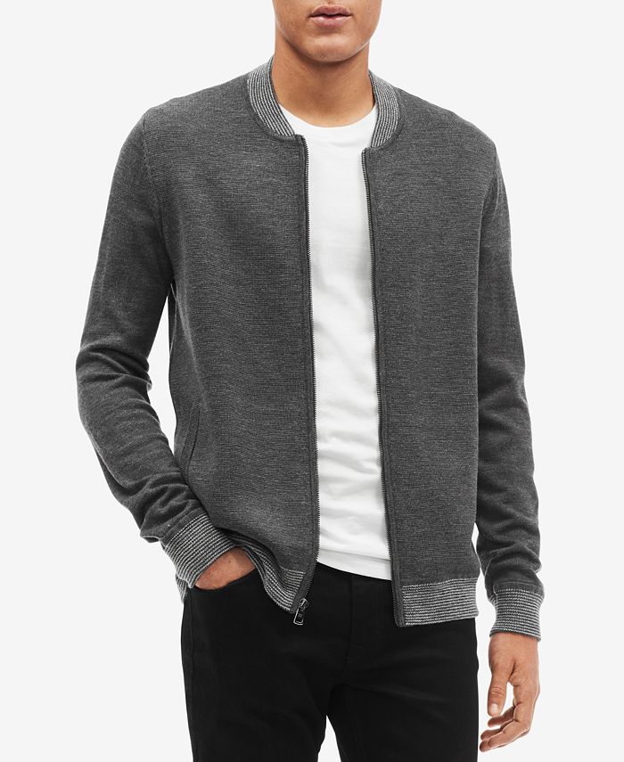 Calvin Klein Men's Merino Full-Zip Sweater & Reviews - Sweaters - Men ...