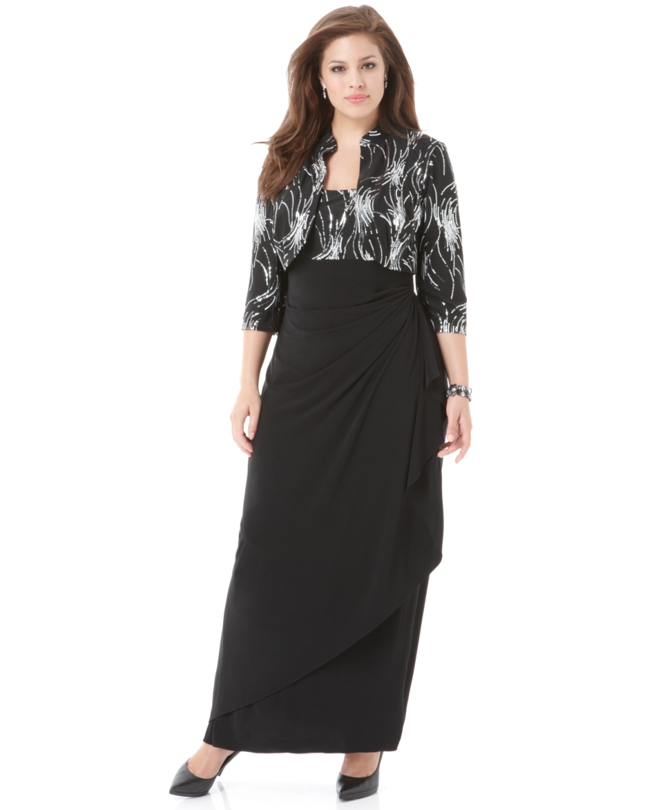 Alex Evenings Plus Size Dress and Jacket, Sleeveless Beaded Empire