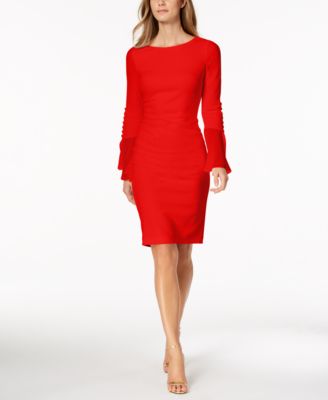 red long sleeve sheath dress
