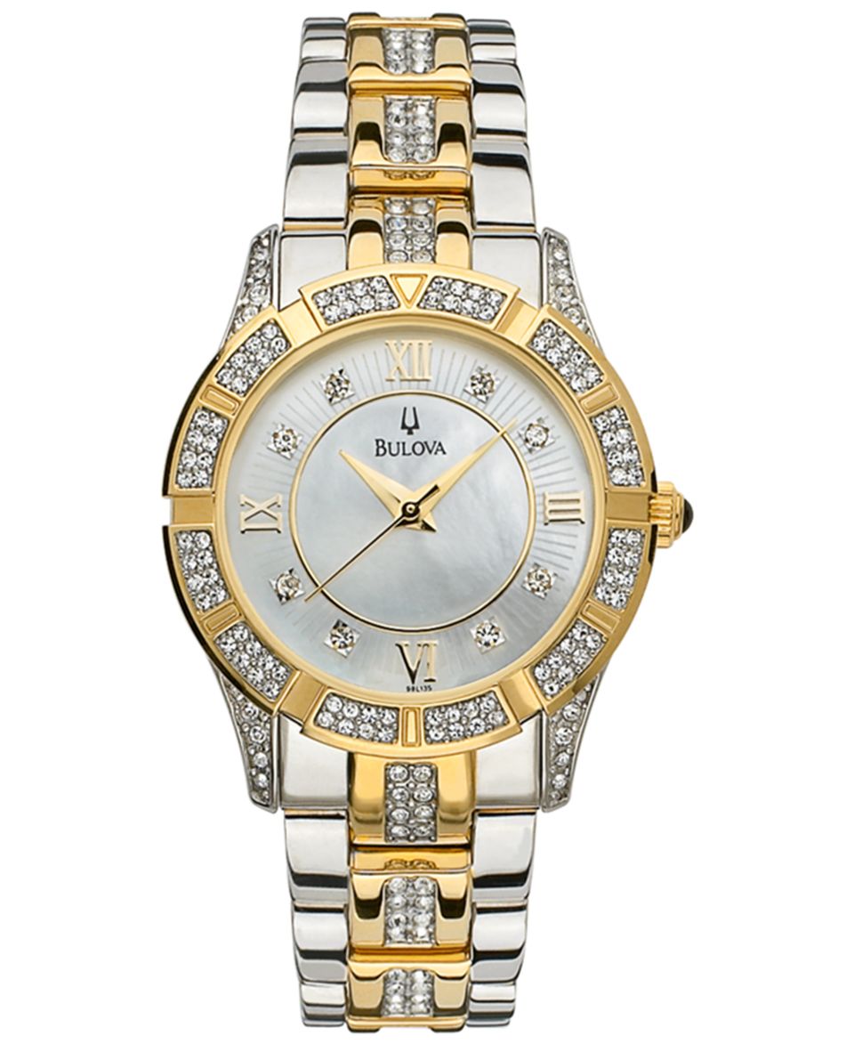 Bulova Watch, Womens Crystal Dress Two Tone Stainless Steel Bracelet