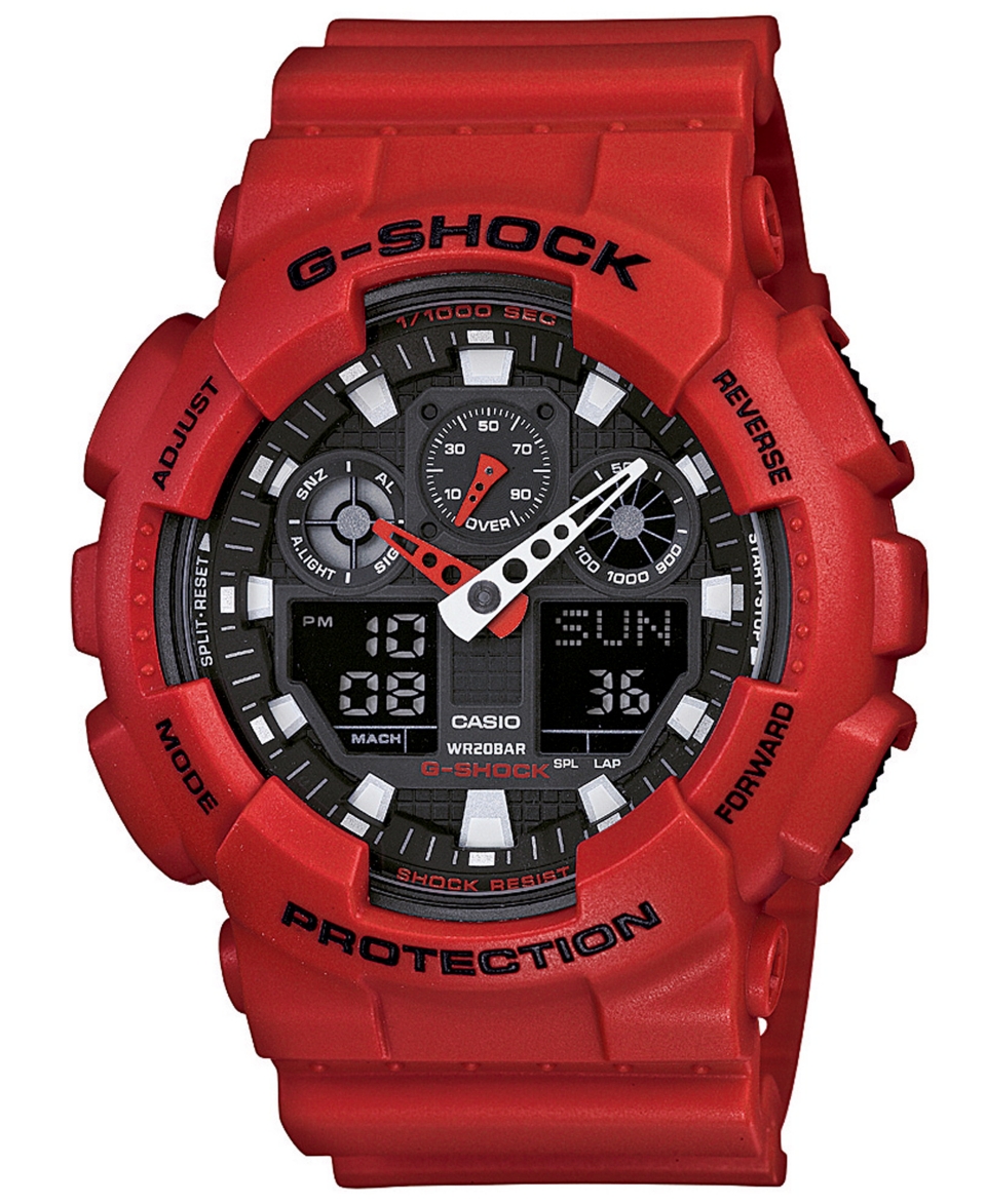 Shock Watch, Mens Analog Digital Red Resin Strap GA100B 4
