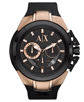 A|X Armani Exchange Watch, Men's Chronograph Black Silicone Strap 45mm ...