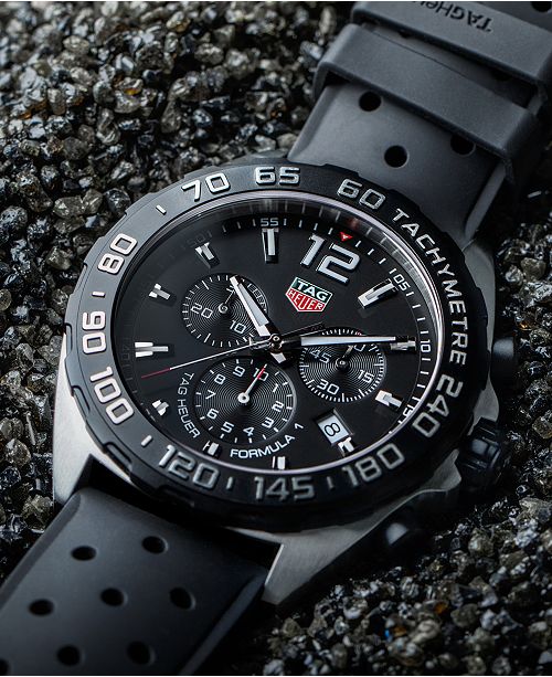 Tag Heuer Men S Formula 1 Chronograph Black Rubber Strap Watch 43mm Reviews Watches Jewelry Watches Macy S