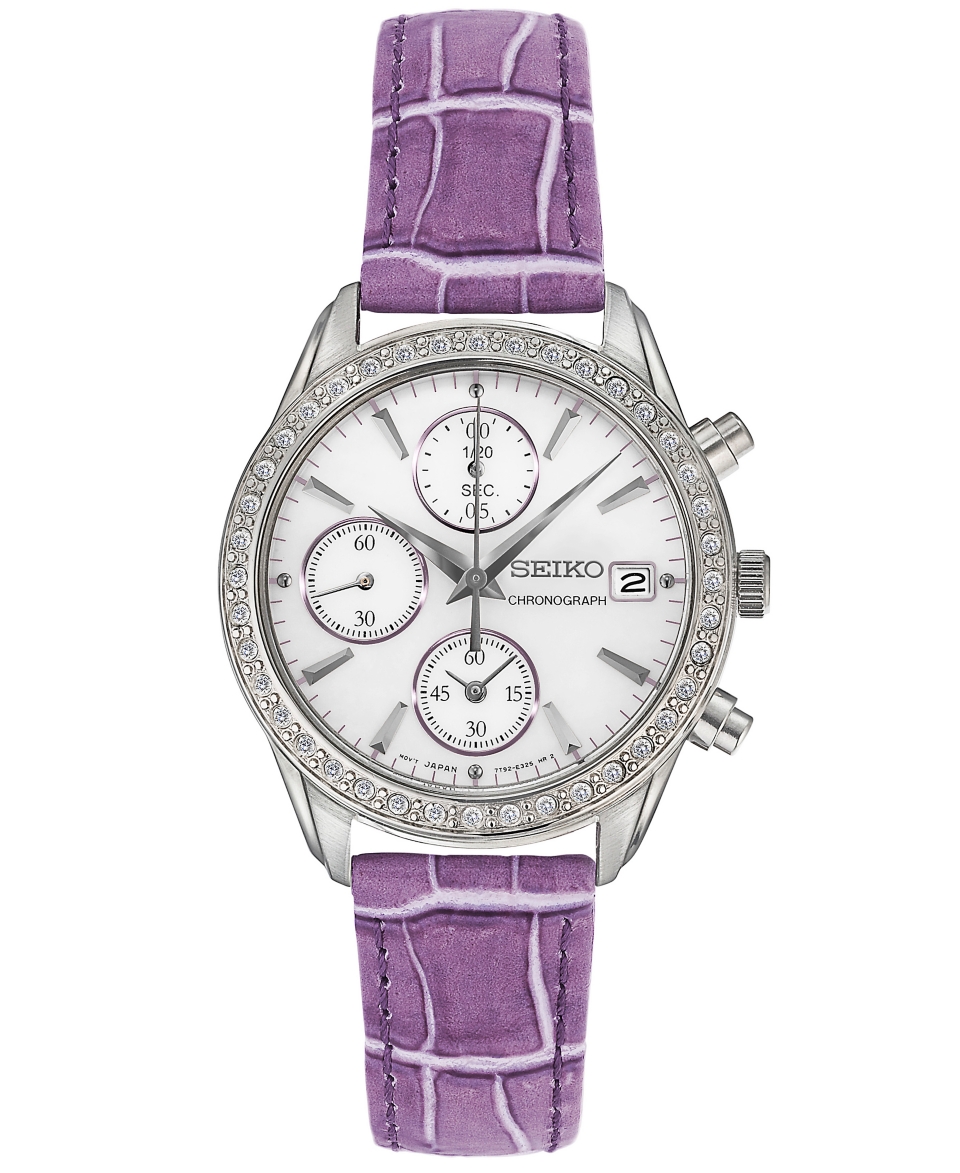 Seiko Watch, Womens Chronograph Purple Leather Strap 34mm SNDY17