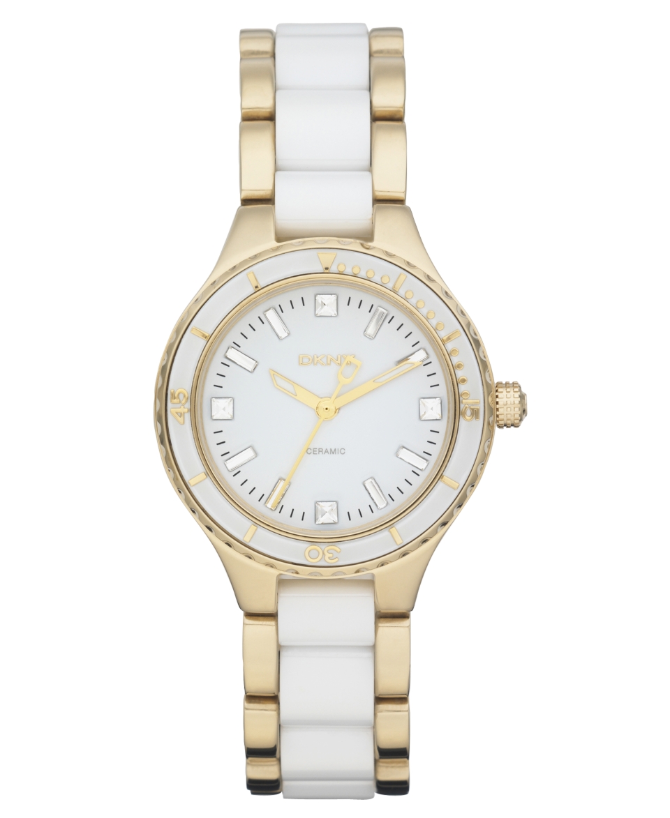 DKNY Watch, Womens Gold tone Stainless Steel and White Ceramic