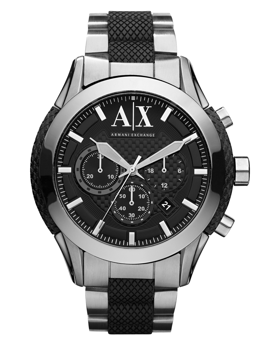 Armani Exchange Watch, Mens Chronograph Black Silicone Wrapped