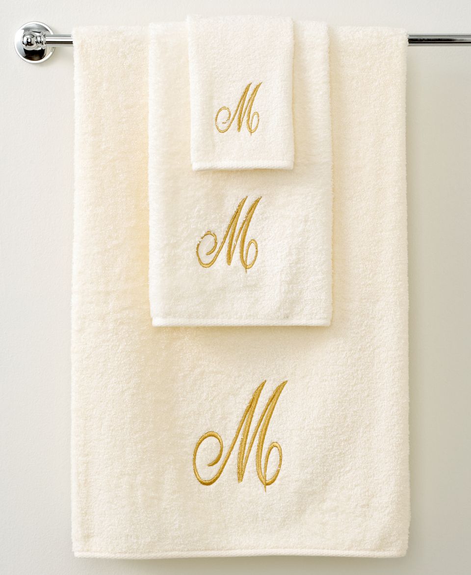 Avanti Bath Towels, Initial Script Granite and Silver Collection