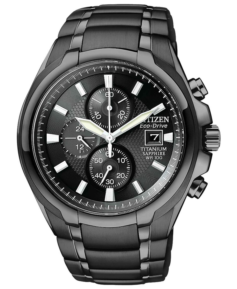 Citizen Watch, Mens Chronograph Eco Drive Black Titanium Carbide Ion