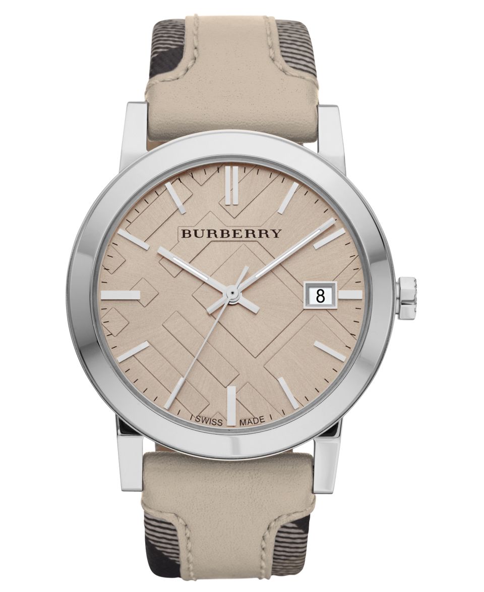 Burberry Watch, Womens Swiss Smoked Fabric and Smooth Trench Leather Strap 38mm BU9021   Watches   Jewelry & Watches