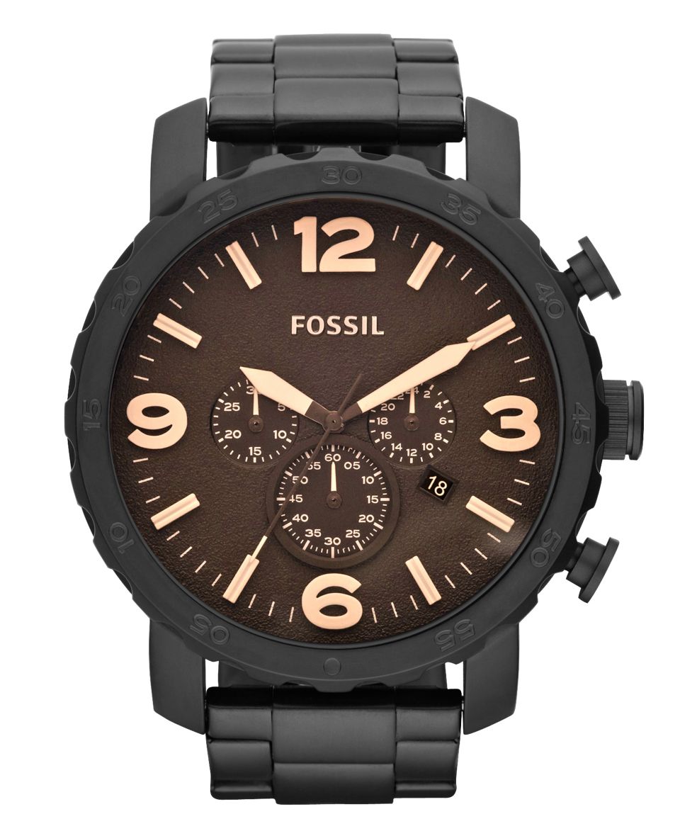 Fossil Watch, Mens Chronograph Nate Black Ion Plated Stainless Steel