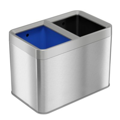 Комбинированное кухонное мусорное ведро с открытым верхом из нержавеющей стали объемом 20 литров / 5,3 галлона с двумя отделениями и корзиной для мусора