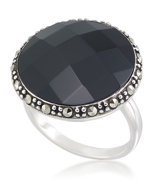 Macy S Faceted Onyx 18 X 5mm Marcasite Ring In Sterling Silver Reviews Rings Jewelry Watches Macy S