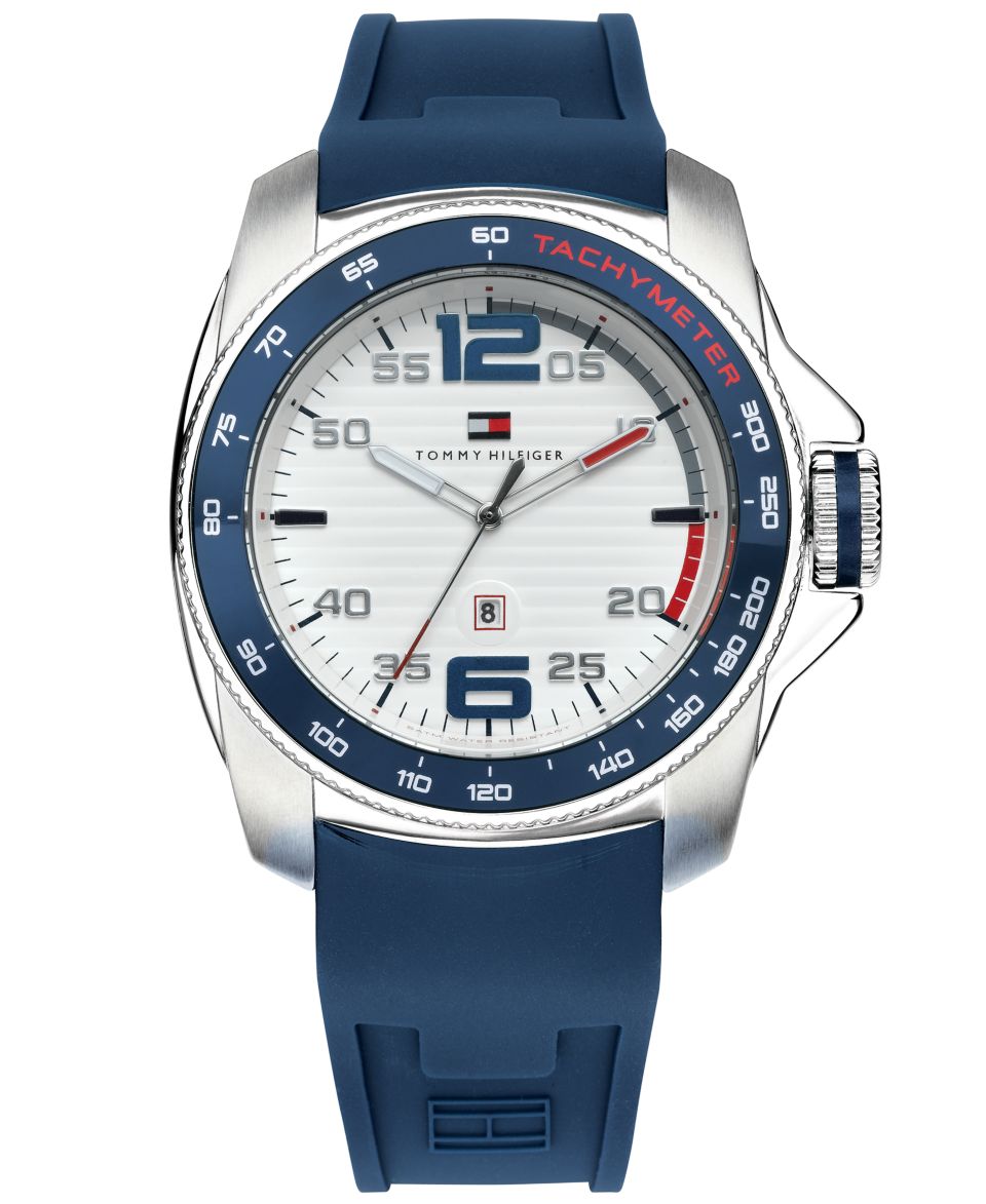 Tommy Hilfiger Watch, Mens Navy Silicone Strap 46mm 1790855   Watches   Jewelry & Watches
