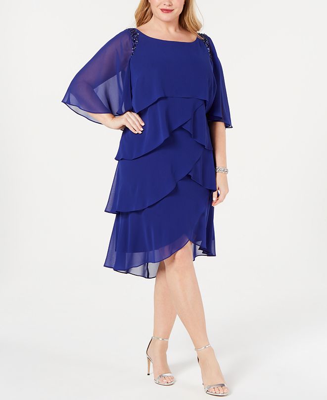 SL Fashions Plus Size Embellished Tiered Capelet Dress & Reviews ...