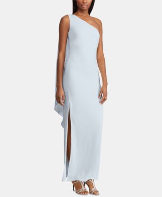 one shoulder gown with cape