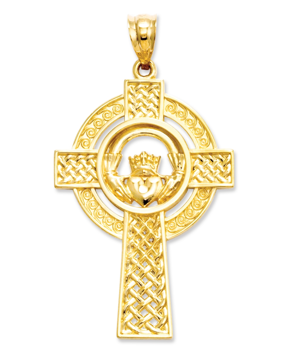 14k Gold Charm, Celtic Claddagh Cross Charm   Jewelry & Watches