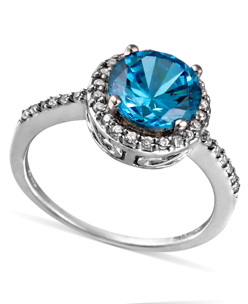 Brilliant Sterling Silver Ring, London Blue Cubic Zirconia Ring (5
