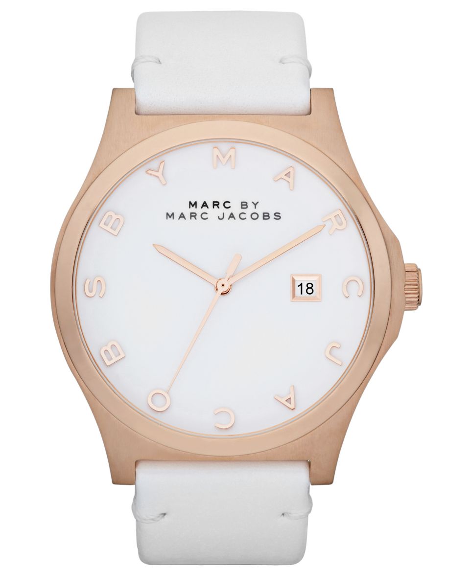 Marc by Marc Jacobs Watch, Womens Henry White Leather Strap 43mm