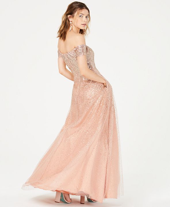 Say Yes to the Prom Juniors' Glitter Off-The-Shoulder Gown, Created for Macy's