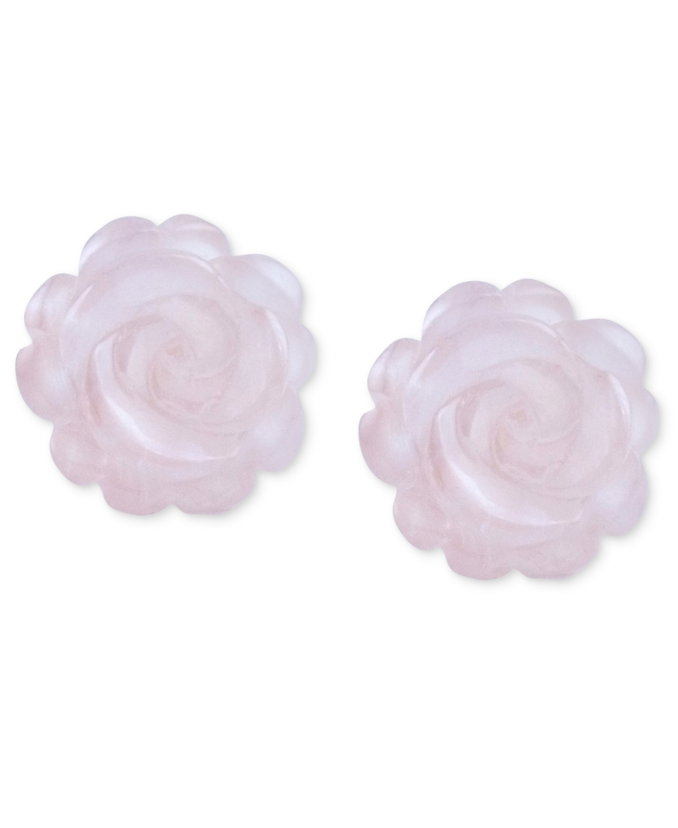 14k Gold Earrings, Rose Quartz Flower Stud Earrings (12mm)   Earrings