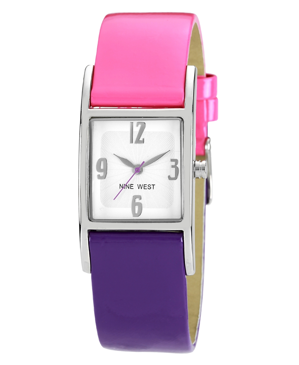 Nine West Watch, Womens Pink and Purple Leather Strap 26x24mm NW