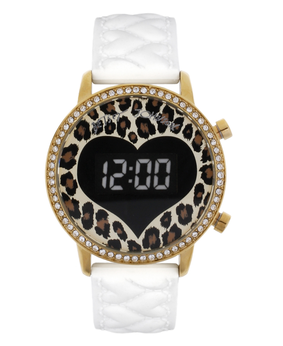 Betsey Johnson Watch, Womens Digital White Quilted Heart Silicone