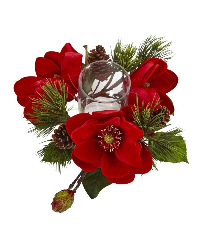 Nearly Natural Red Magnolia and Pine Candelabrum  & Reviews - Home - Macy's