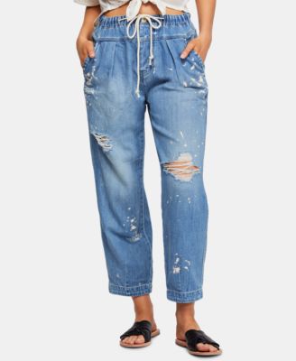 Cotton Distressed Utility Jeans 