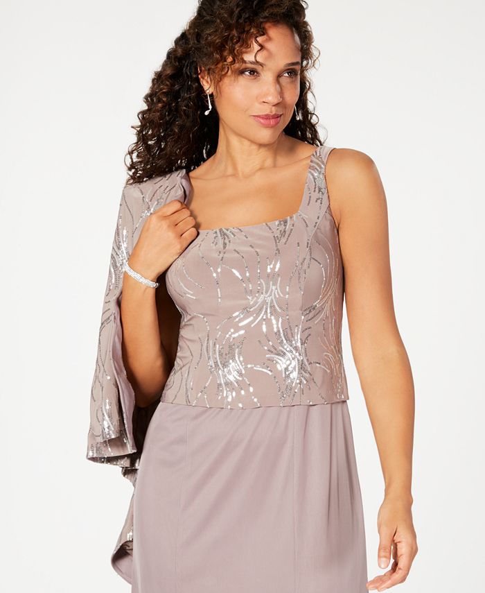 Alex Evenings Sequined ALine Midi Dress and Jacket & Reviews Dresses