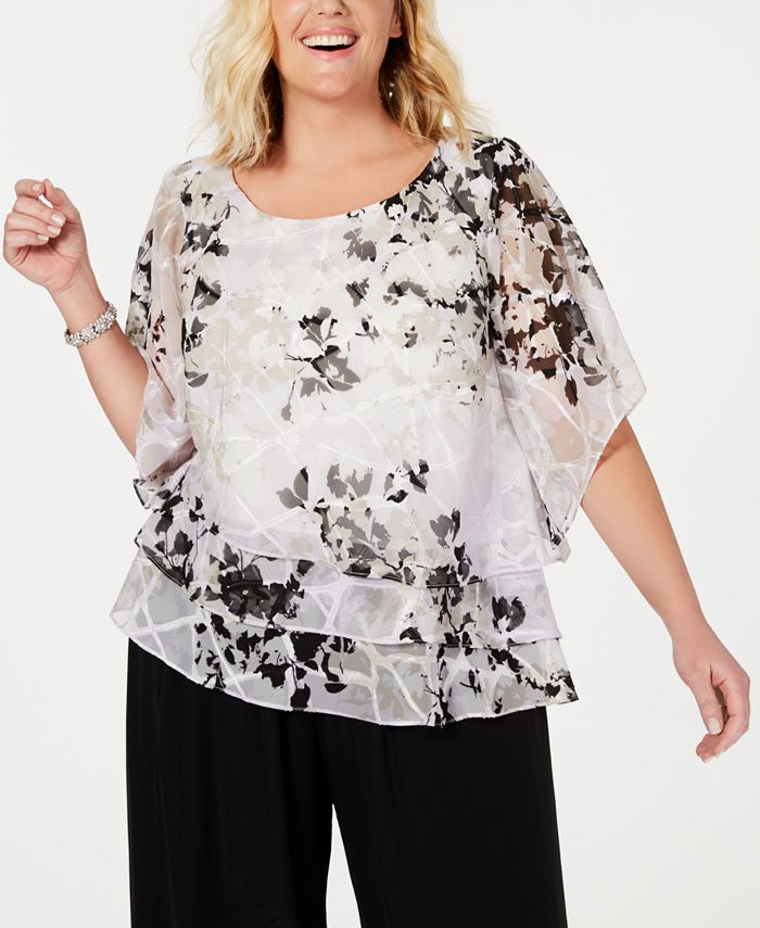 Alex Evenings Plus Size Printed Tiered Blouse And Reviews Tops Women 3634
